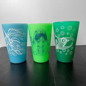 SiliPint Octopus Ink Set of 3 Silicone Pint Glasses Narwhal Walrus Ray